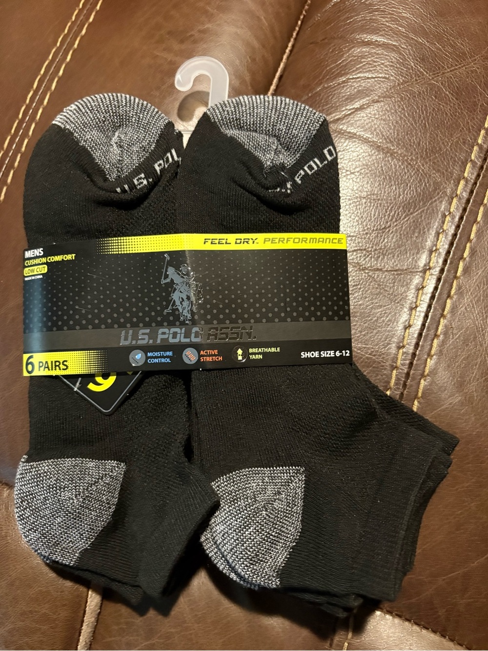 U.S. Polo Assn. Black Low-Cut Athletic No-Show Socks with Gray Accents - 6 Pack